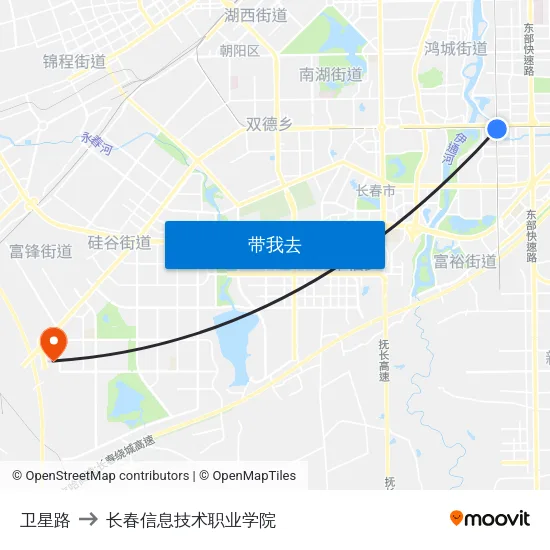 卫星路 to 长春信息技术职业学院 map