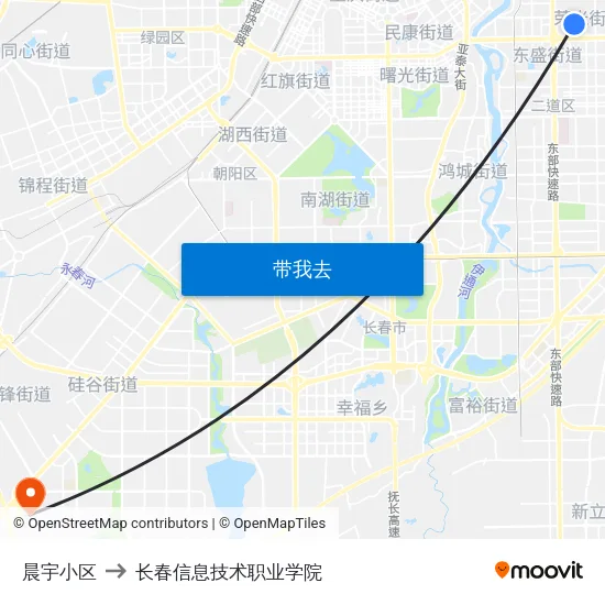 晨宇小区 to 长春信息技术职业学院 map