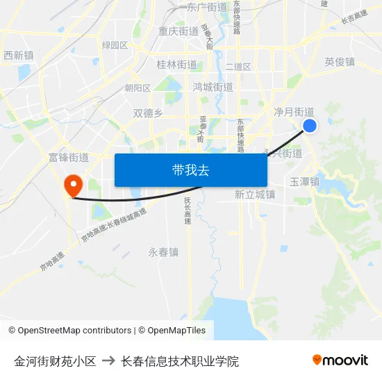 金河街财苑小区 to 长春信息技术职业学院 map