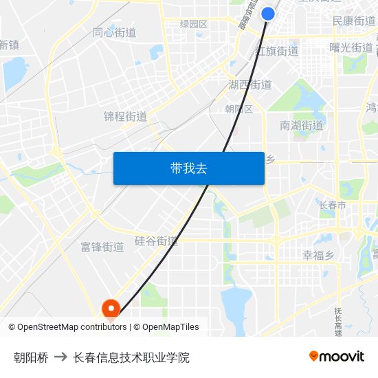 朝阳桥 to 长春信息技术职业学院 map