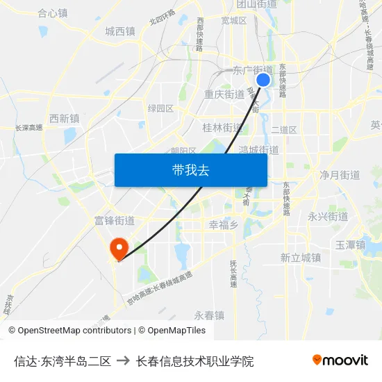 信达·东湾半岛二区 to 长春信息技术职业学院 map