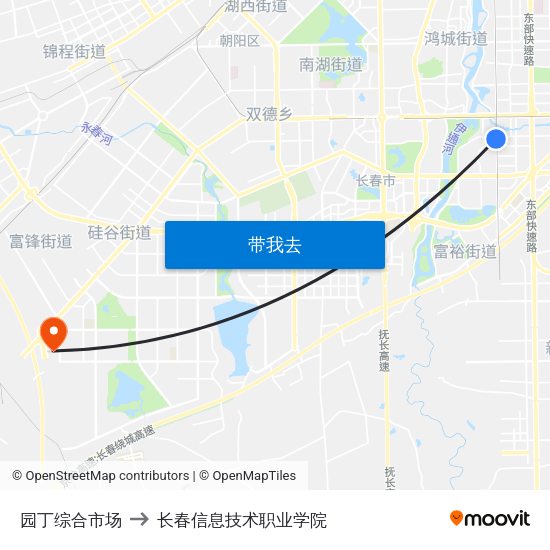 园丁综合市场 to 长春信息技术职业学院 map