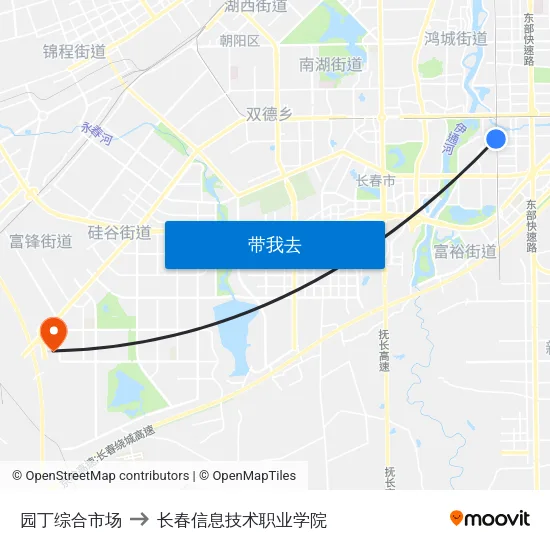 园丁综合市场 to 长春信息技术职业学院 map