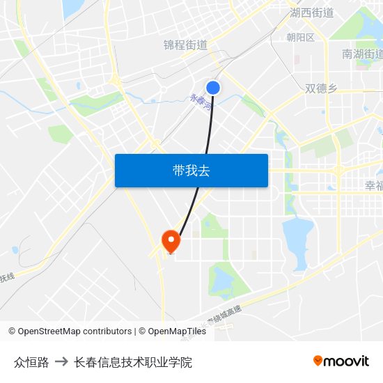 众恒路 to 长春信息技术职业学院 map