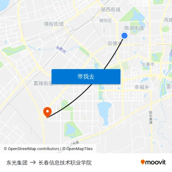 东光集团 to 长春信息技术职业学院 map
