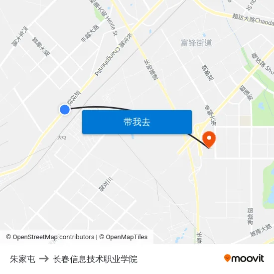 朱家屯 to 长春信息技术职业学院 map