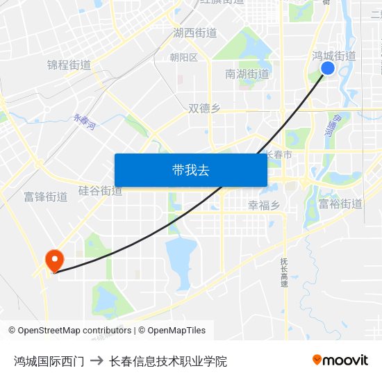 鸿城国际西门 to 长春信息技术职业学院 map