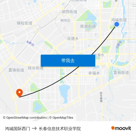 鸿城国际西门 to 长春信息技术职业学院 map
