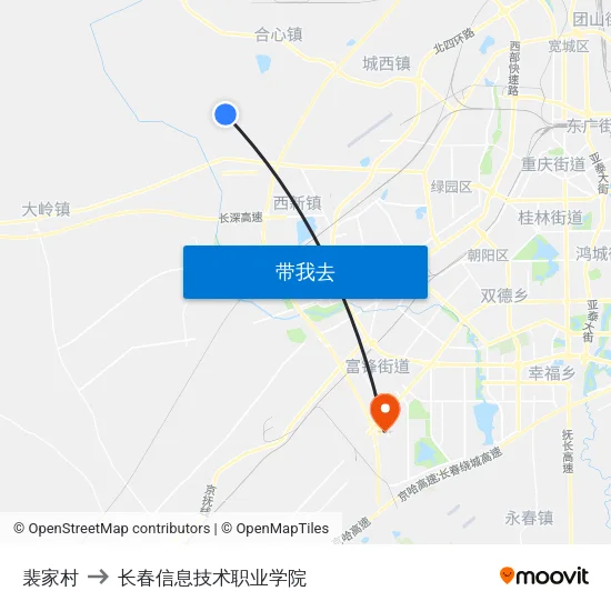 裴家村 to 长春信息技术职业学院 map