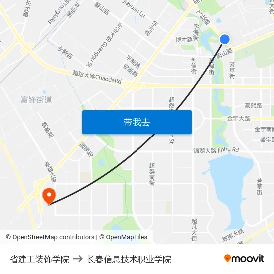 省建工装饰学院 to 长春信息技术职业学院 map