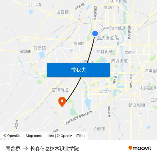 青普桥 to 长春信息技术职业学院 map