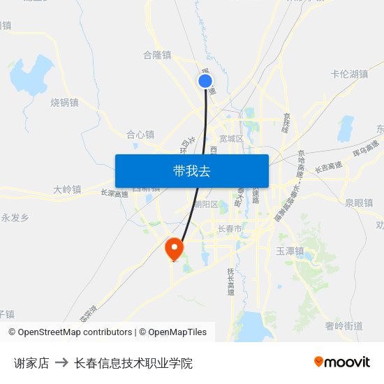 谢家店 to 长春信息技术职业学院 map