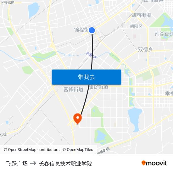 飞跃广场 to 长春信息技术职业学院 map