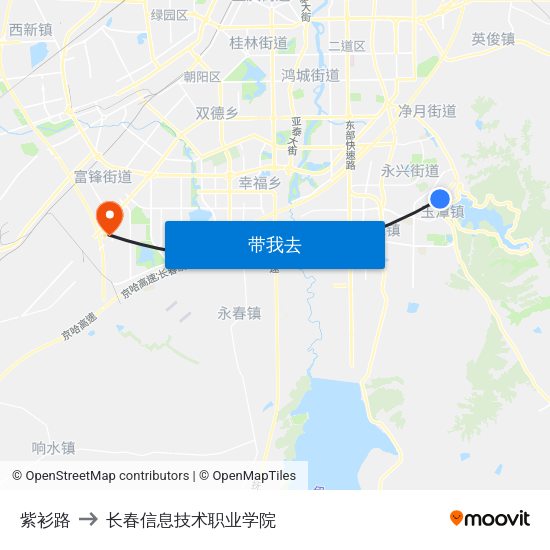 紫衫路 to 长春信息技术职业学院 map