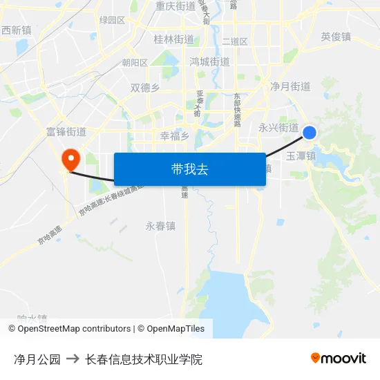 净月公园 to 长春信息技术职业学院 map