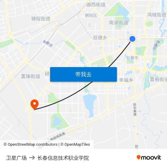 卫星广场 to 长春信息技术职业学院 map