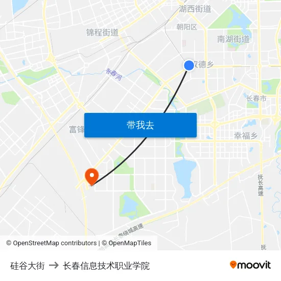硅谷大街 to 长春信息技术职业学院 map