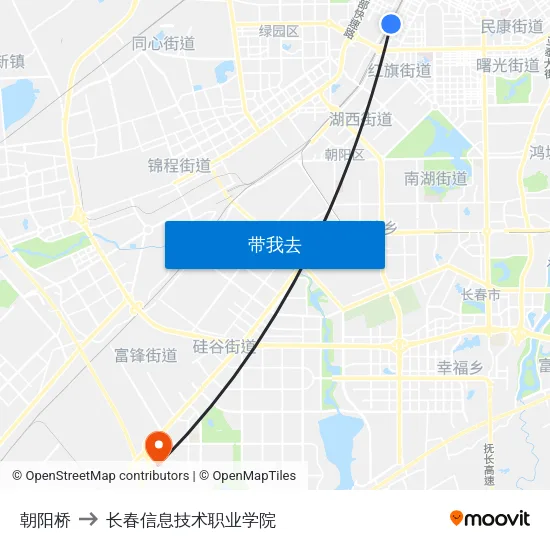 朝阳桥 to 长春信息技术职业学院 map