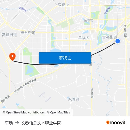 车场 to 长春信息技术职业学院 map