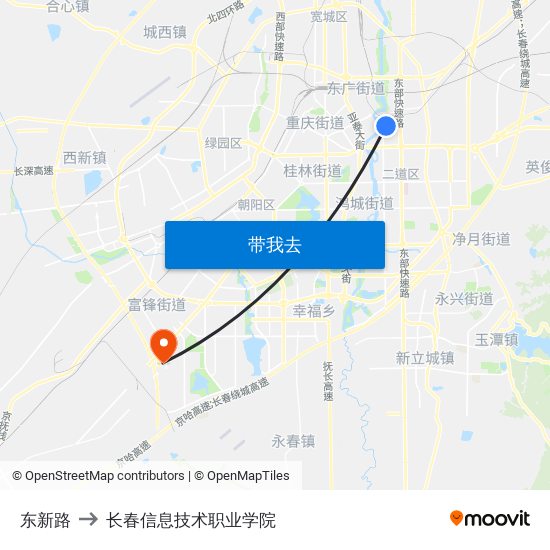 东新路 to 长春信息技术职业学院 map