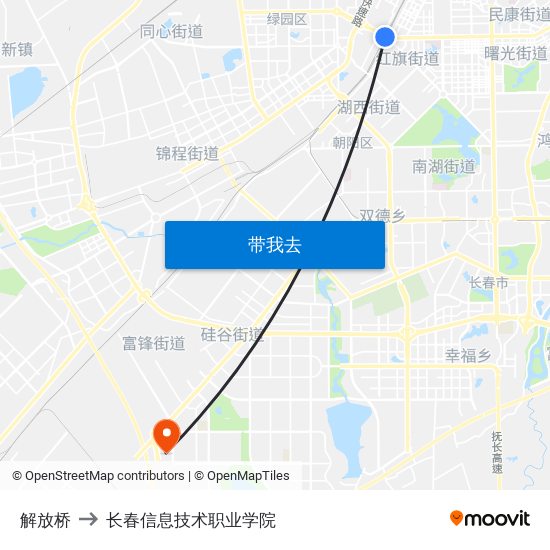 解放桥 to 长春信息技术职业学院 map