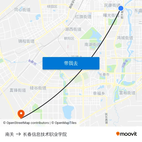 南关 to 长春信息技术职业学院 map