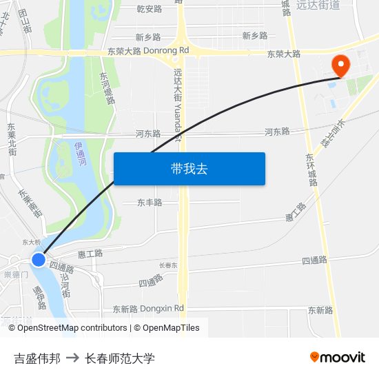 吉盛伟邦 to 长春师范大学 map