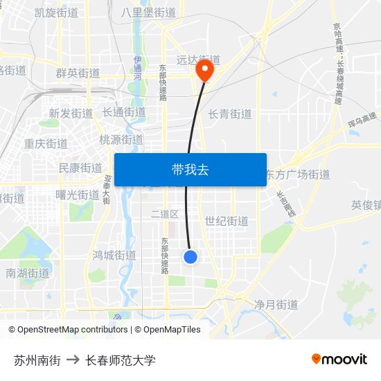 苏州南街 to 长春师范大学 map