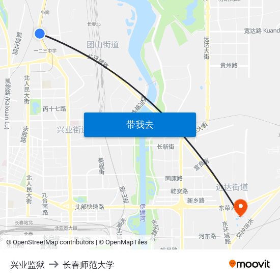 兴业监狱 to 长春师范大学 map