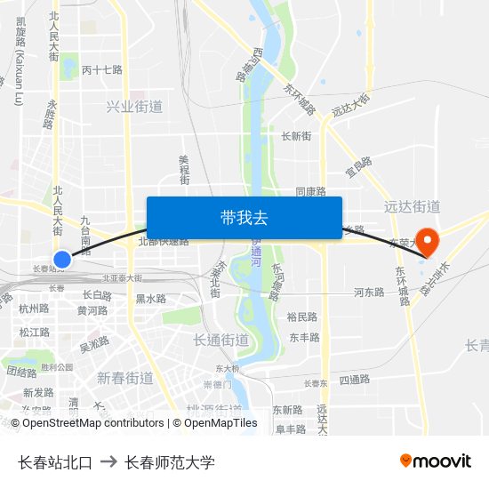 长春站北口 to 长春师范大学 map