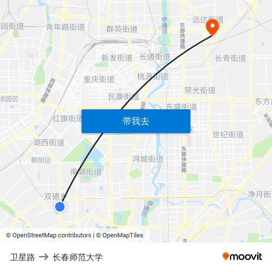 卫星路 to 长春师范大学 map