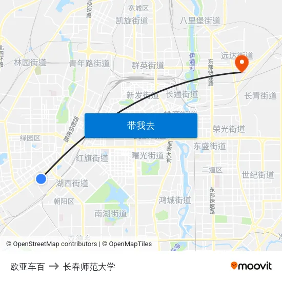 欧亚车百 to 长春师范大学 map