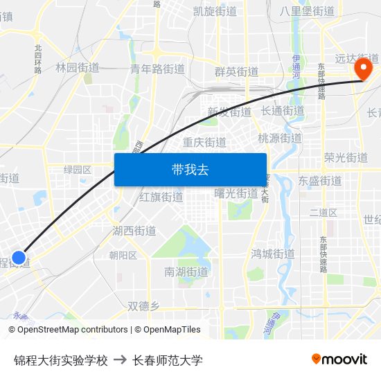 锦程大街实验学校 to 长春师范大学 map