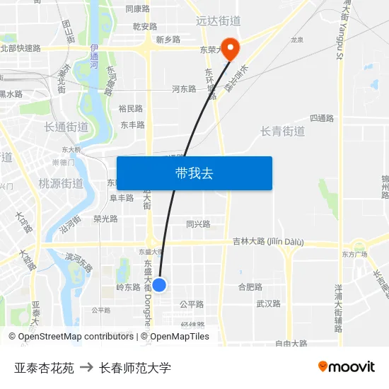 亚泰杏花苑 to 长春师范大学 map