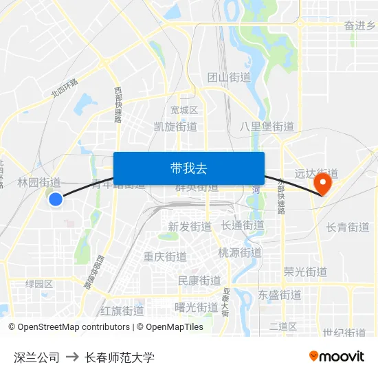 深兰公司 to 长春师范大学 map