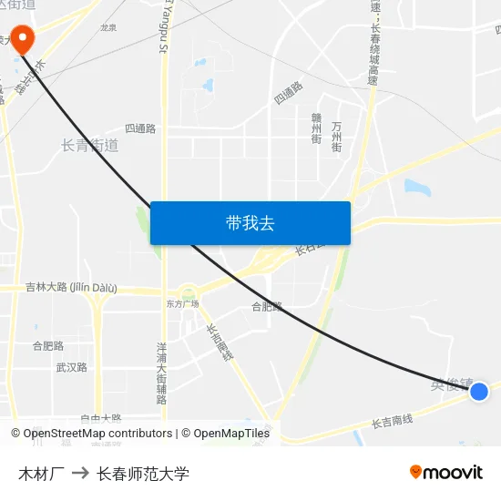 木材厂 to 长春师范大学 map