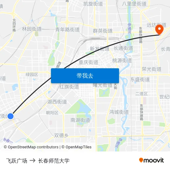 飞跃广场 to 长春师范大学 map