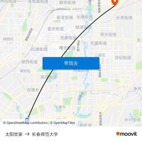 太阳世家 to 长春师范大学 map