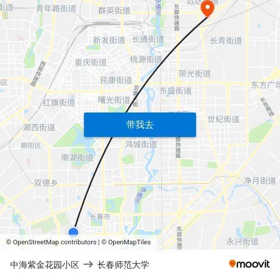 中海紫金花园小区 to 长春师范大学 map