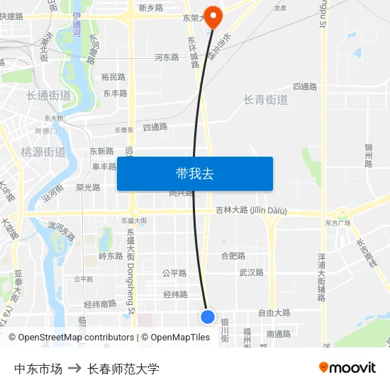 中东市场 to 长春师范大学 map