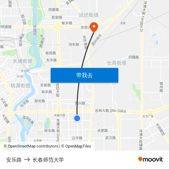 安乐路 to 长春师范大学 map