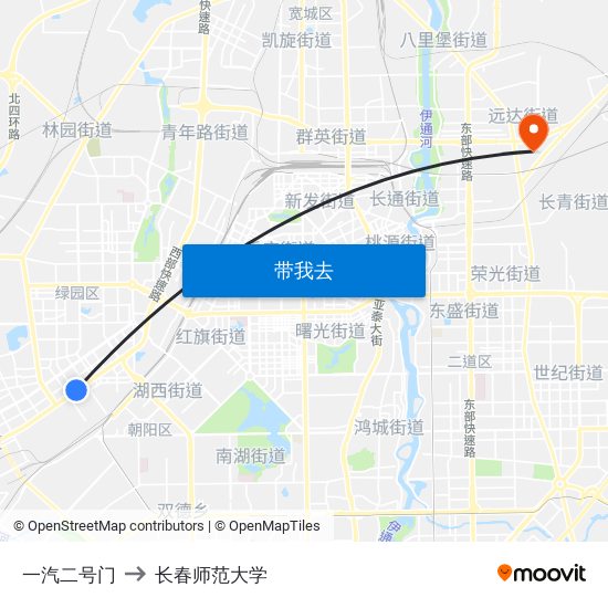 一汽二号门 to 长春师范大学 map