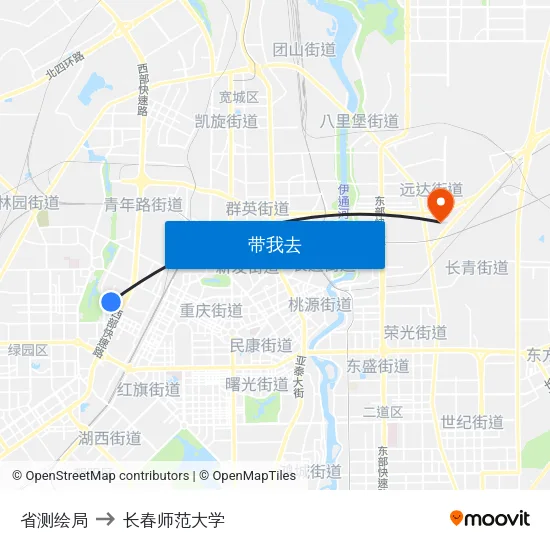 省测绘局 to 长春师范大学 map