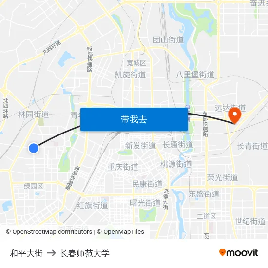 和平大街 to 长春师范大学 map