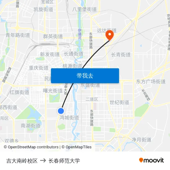 吉大南岭校区 to 长春师范大学 map