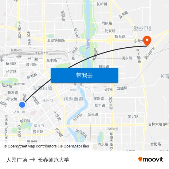 人民广场 to 长春师范大学 map