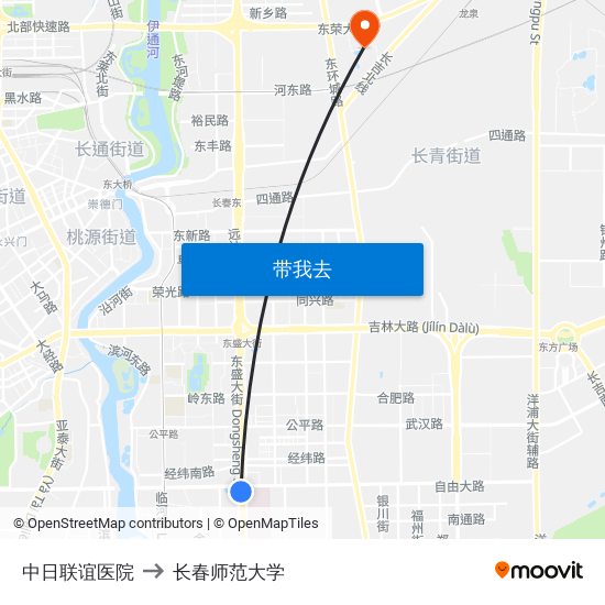 中日联谊医院 to 长春师范大学 map