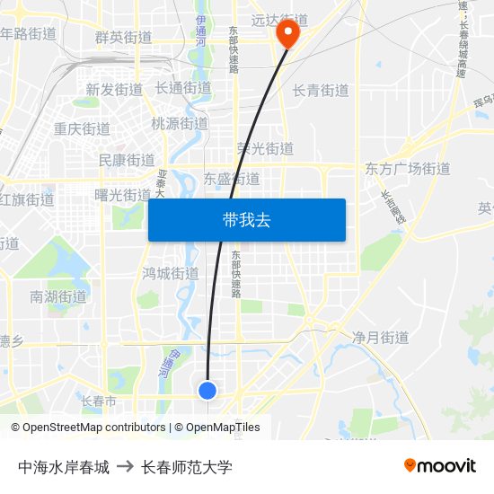 中海水岸春城 to 长春师范大学 map