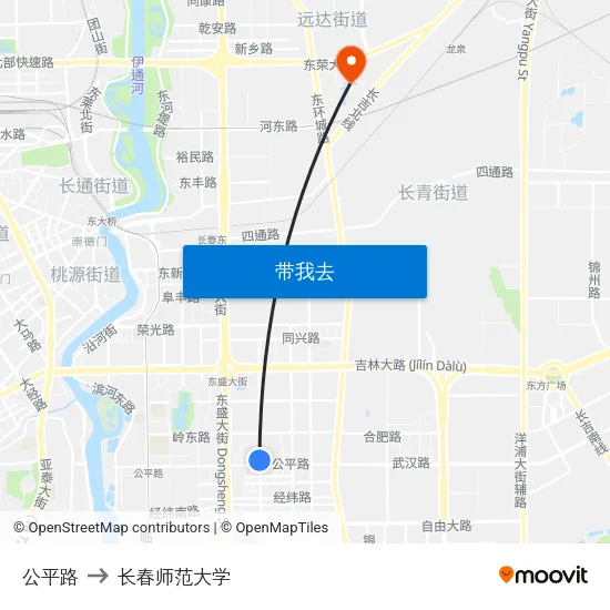 公平路 to 长春师范大学 map