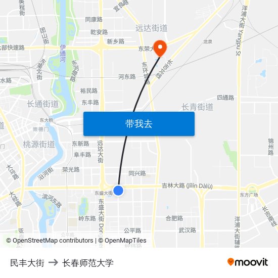 民丰大街 to 长春师范大学 map